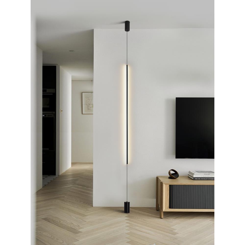 极简主义一字天际线客厅背景墙走廊角落房子样板房全铜长条地板到