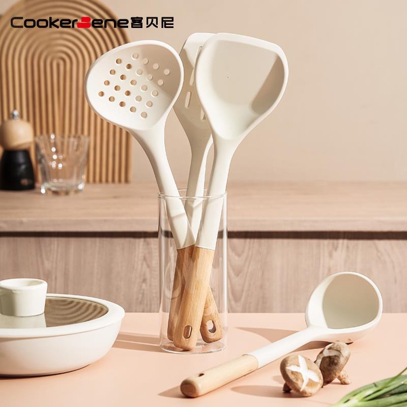 软矽胶铲不沾锅专用锅铲食品级矽胶耐高温炒菜铲子漏铲漏勺汤勺白