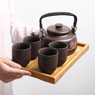 大容量提梁壶带过滤内胆紫泥酒店泡茶壶 整套大号宜兴紫砂茶具套装