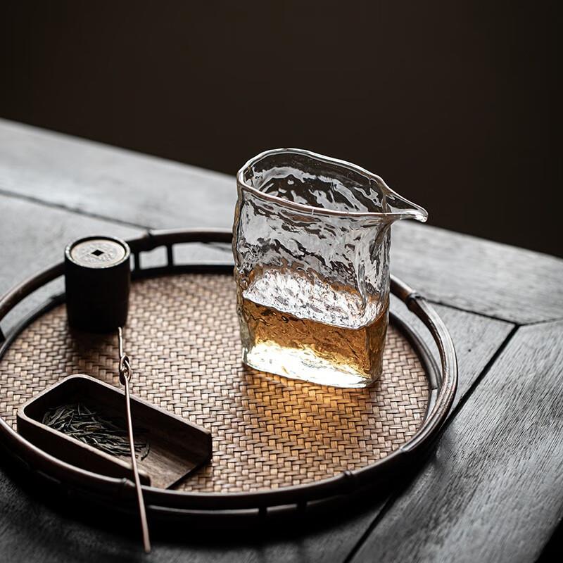 客福 古法手工扁口冰川纹理公道杯日式玻璃茶海分茶器 鹰嘴断水好