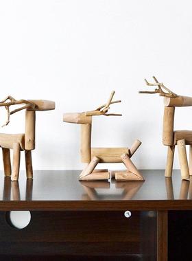 居慢生活纯手工木制小鹿摆件家居装饰品酒柜电视柜工艺礼品摆饰创