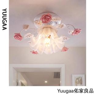 全光谱田园灯吸顶灯玄关入户阳台灯玫瑰铁艺花草灯民宿过道灯 新款