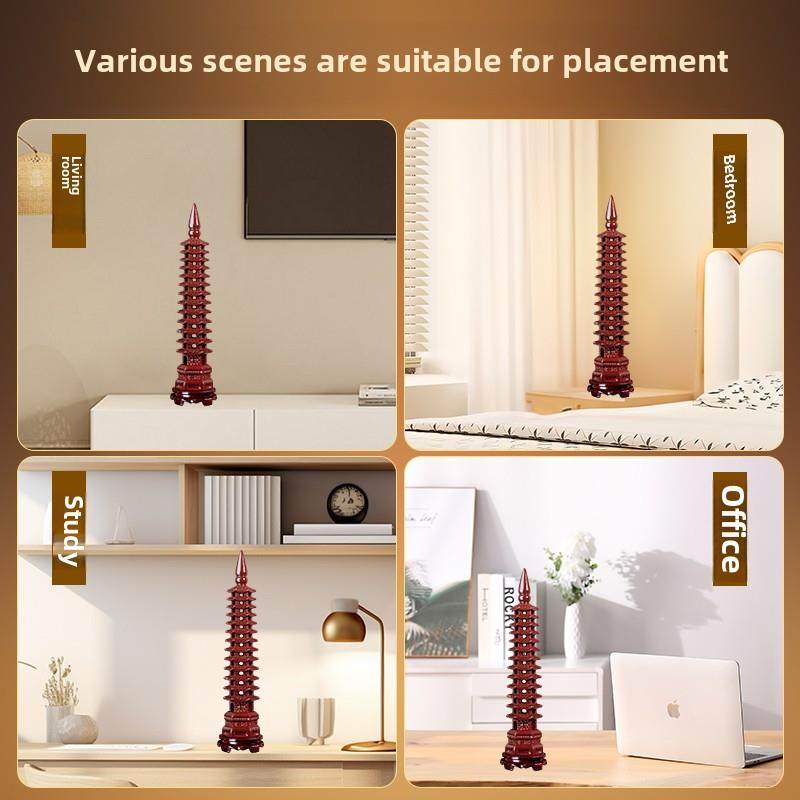 桃木文昌塔装饰品9层13层木制学生用红色剪纸桌家庭办公帮助