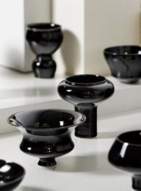 一匚 新中式黑色小花瓶创意陶瓷摆件 样板间售楼处会所玄关装饰