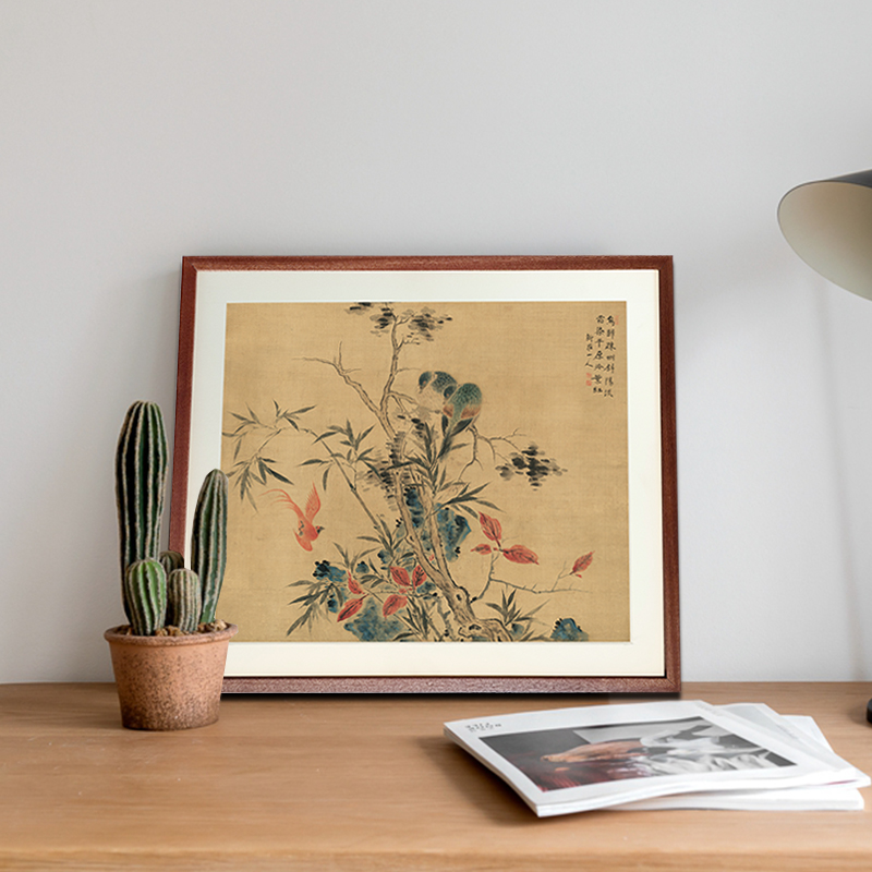 桔子格调 疏树归禽图 日式新中式花鸟餐厅客厅挂画玄关原木装饰画图片