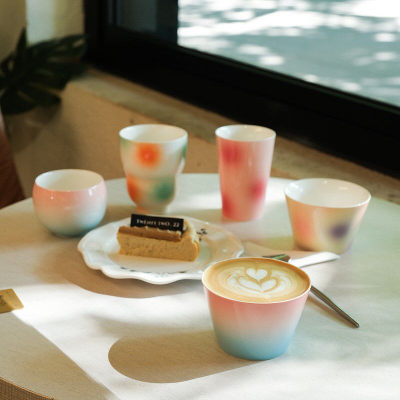 伍杯渐变色猪口杯咖啡q拉花杯奶咖杯手作高颜值咖啡杯出品杯