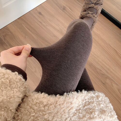 咖啡色连裤c袜女秋冬季加绒烟灰色打底裤加厚深灰色保暖踩脚打底