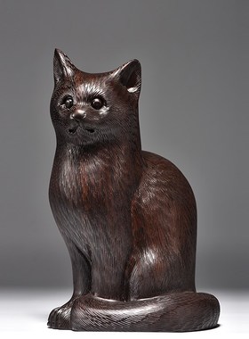 黑檀木雕小猫咪摆件吉祥动物可爱红木家居装N饰实木工艺品开业送