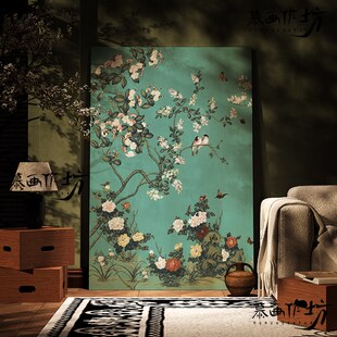 慕画【手绘漆画】碎花植物图装饰画客厅书房挂画R玄关走廊墙壁壁