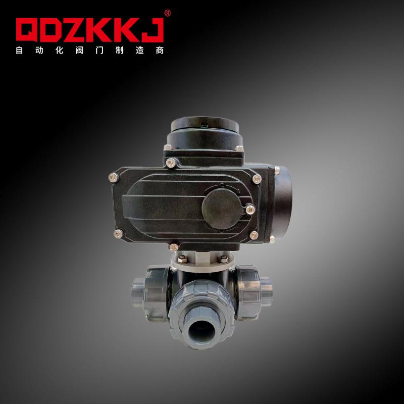 PVC电动换向三通球阀T型L型UPVC三通电动PP球阀UPVC电动三通球阀