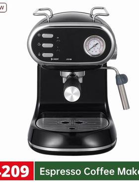 跨境欧规15bar意式咖啡机家用泵压式蒸汽打奶泡半自动浓缩复古风