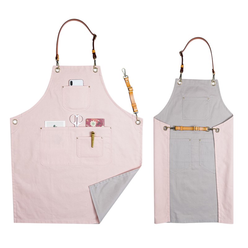 咖啡师西餐厅宠物店园花艺时尚粉色撞色围裙工作服定制印logo