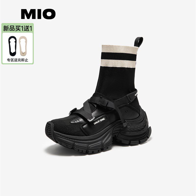 MIO米奥袜靴2j025冬季新款圆头高跟厚底增高弹力靴瘦瘦靴百搭女靴