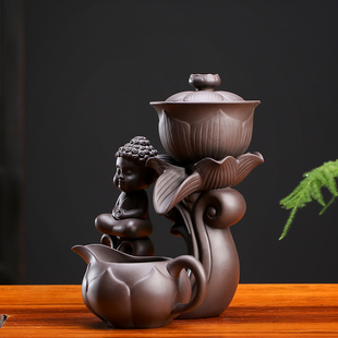 懒人功夫泡茶盖碗个性 紫砂半自动茶具套装 家用泡茶神器茶具配件