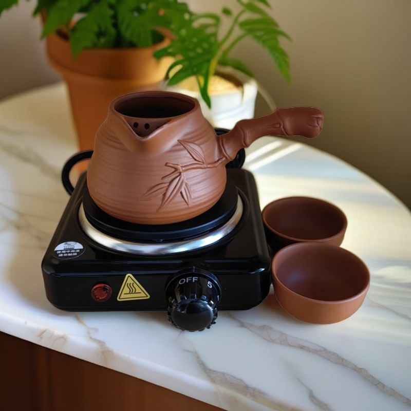 甘肃罐罐茶炉西和煮茶罐红泥紫砂罐子电J炉子电陶炉熬茶器家用套