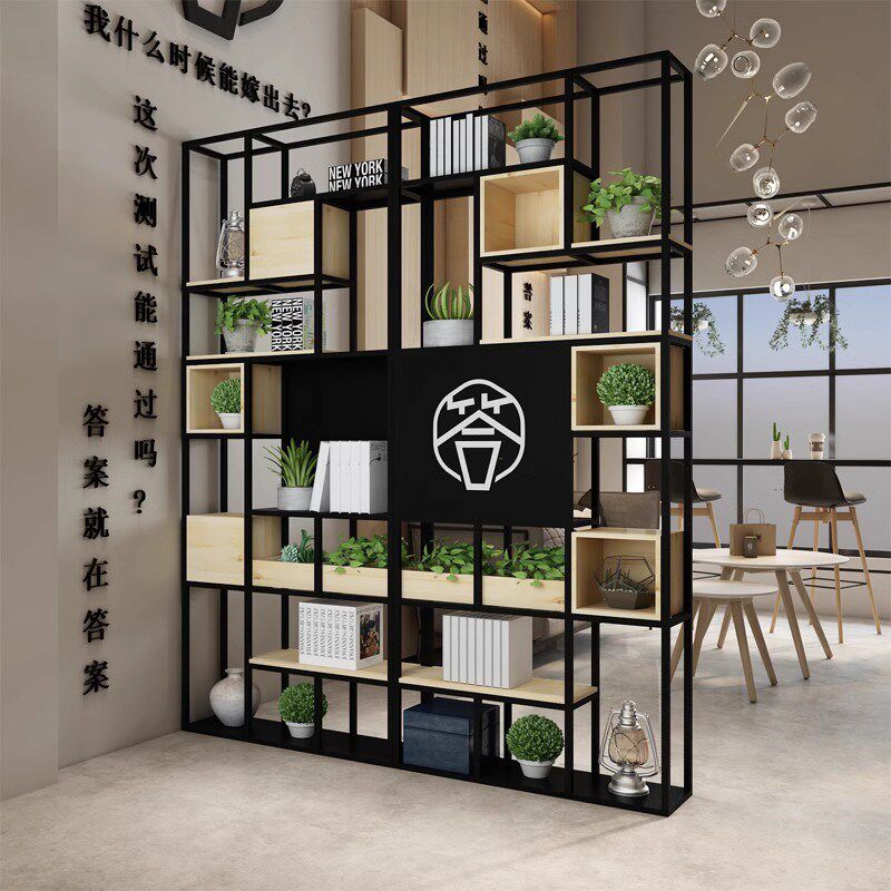 铁艺隔断屏风置物架办公室隔断墙酒店餐厅展厅装饰工业风隔断架子