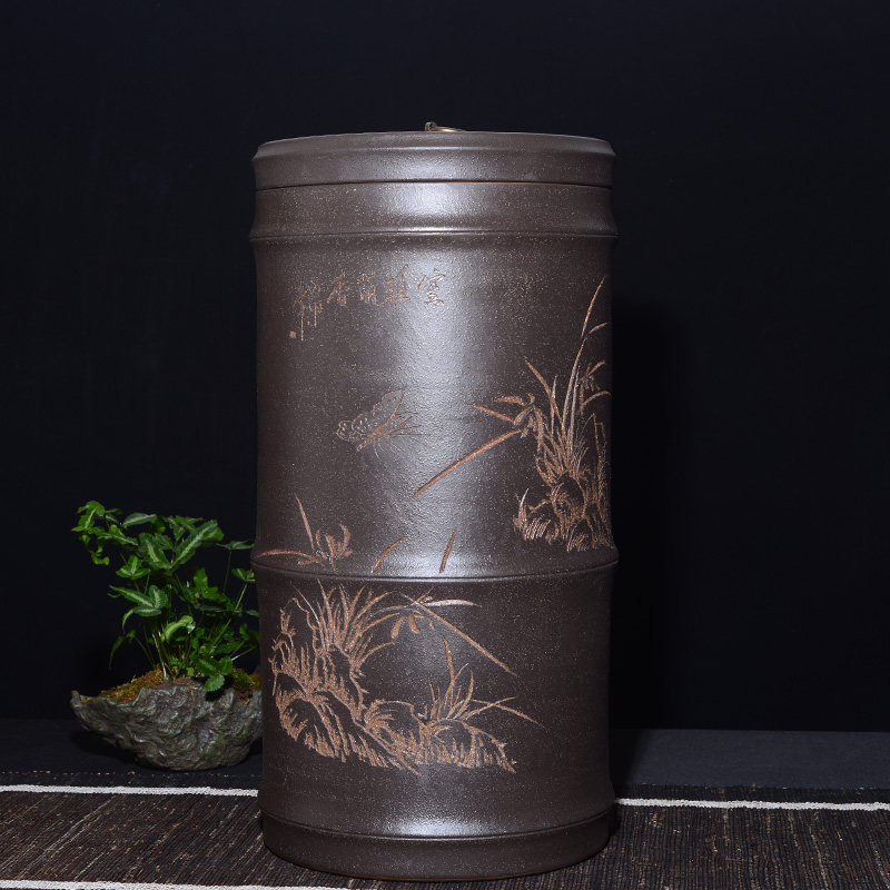大号紫砂茶叶罐18饼手工普洱密封储存茶缸宜兴特大码散茶密封陶罐