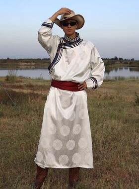 民族特色男士蒙i古袍帅气春秋款日常演出表演男士服装长款藏族服