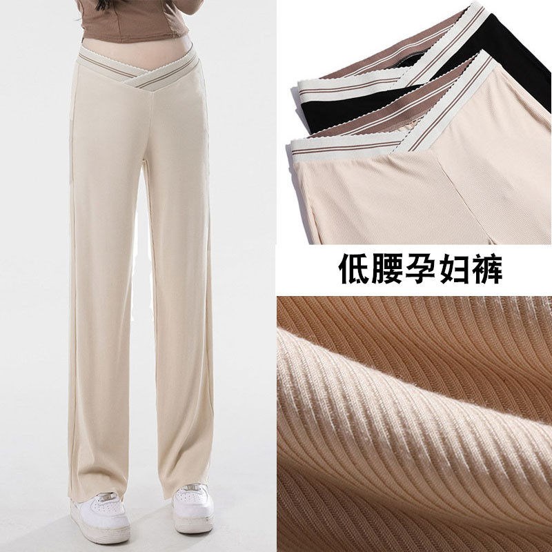 2025新款f孕妇裤春夏薄款打底裤低腰托腹裤阔腿裤显瘦夏季黑色