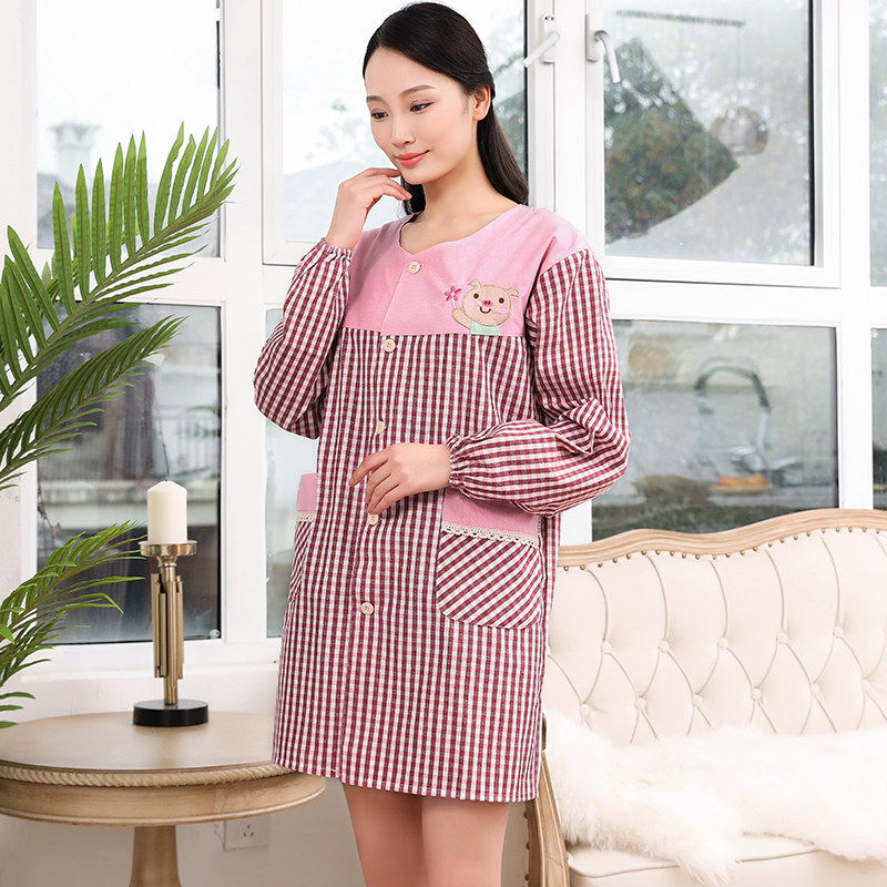 带袖围裙家c用厨房防水防油女可爱韩版时尚成人全身罩衣棉质工作