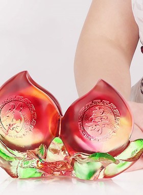 琉璃寿桃工艺品送老人长辈生日贺寿礼品松鹤七十寿桃摆件客厅摆设