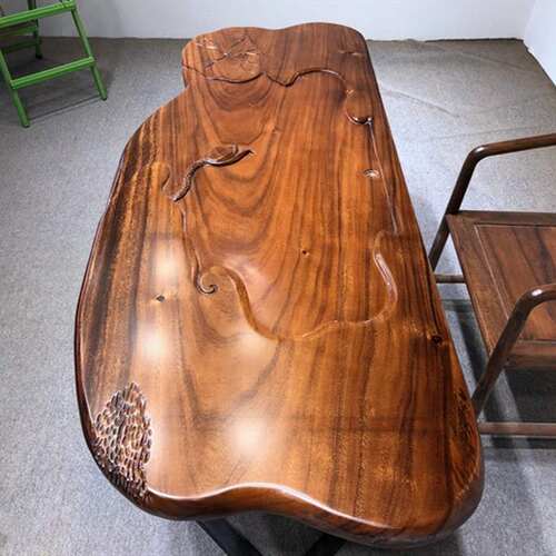 新款南美胡桃木实木大板茶桌茶台大板桌原木自然边餐桌Z办公桌整