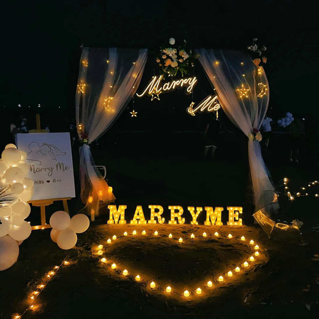 marry me求婚灯p牌霓虹灯字牌嫁给我字母灯求婚道具室外电池款发