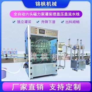 机花椒食用油理盖压盖流水线白酒醋酱油 全自动六头磁力泵液体灌装