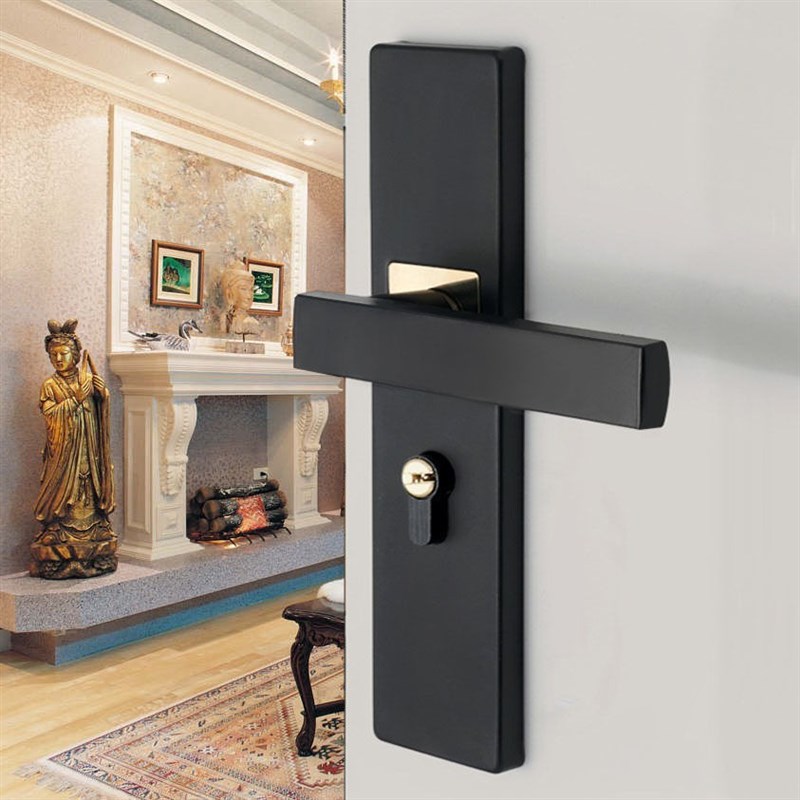 黑色室内门锁卧室门锁三件套装饰B压把锁静音门锁现代欧式执手锁