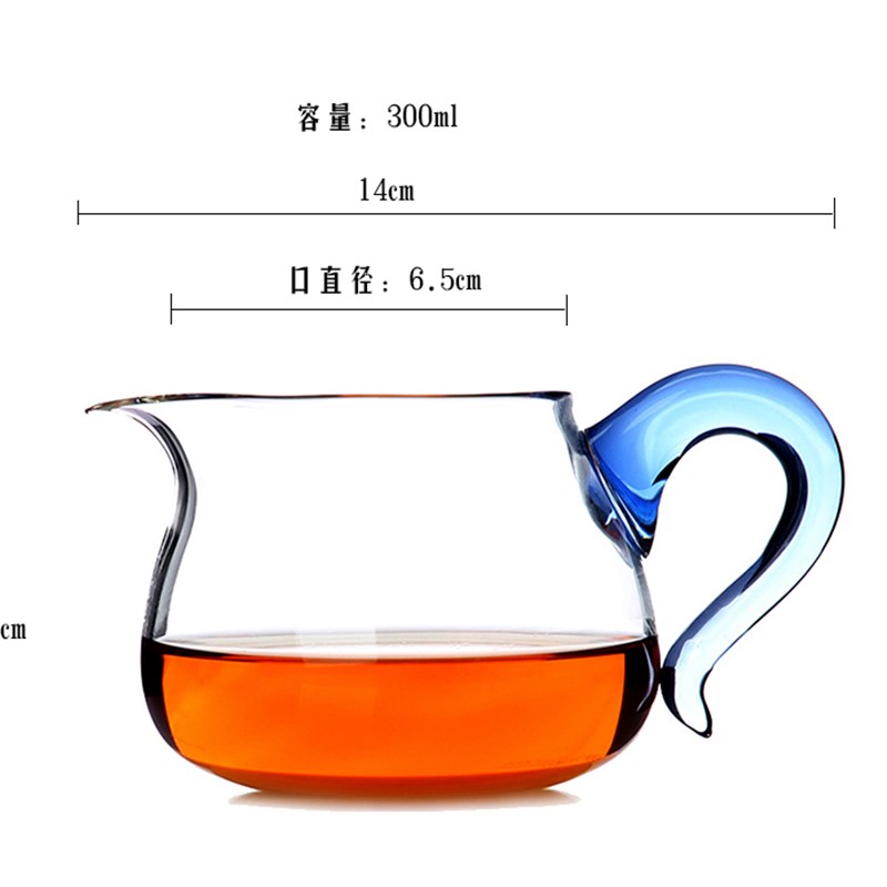 加厚大号玻璃公道杯分茶器茶海透C明耐热透明功夫茶具加粗把手彩