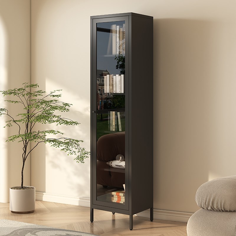 钢制书柜带玻璃门边柜窄柜家用客厅夹缝收纳柜储物柜转角展示柜子