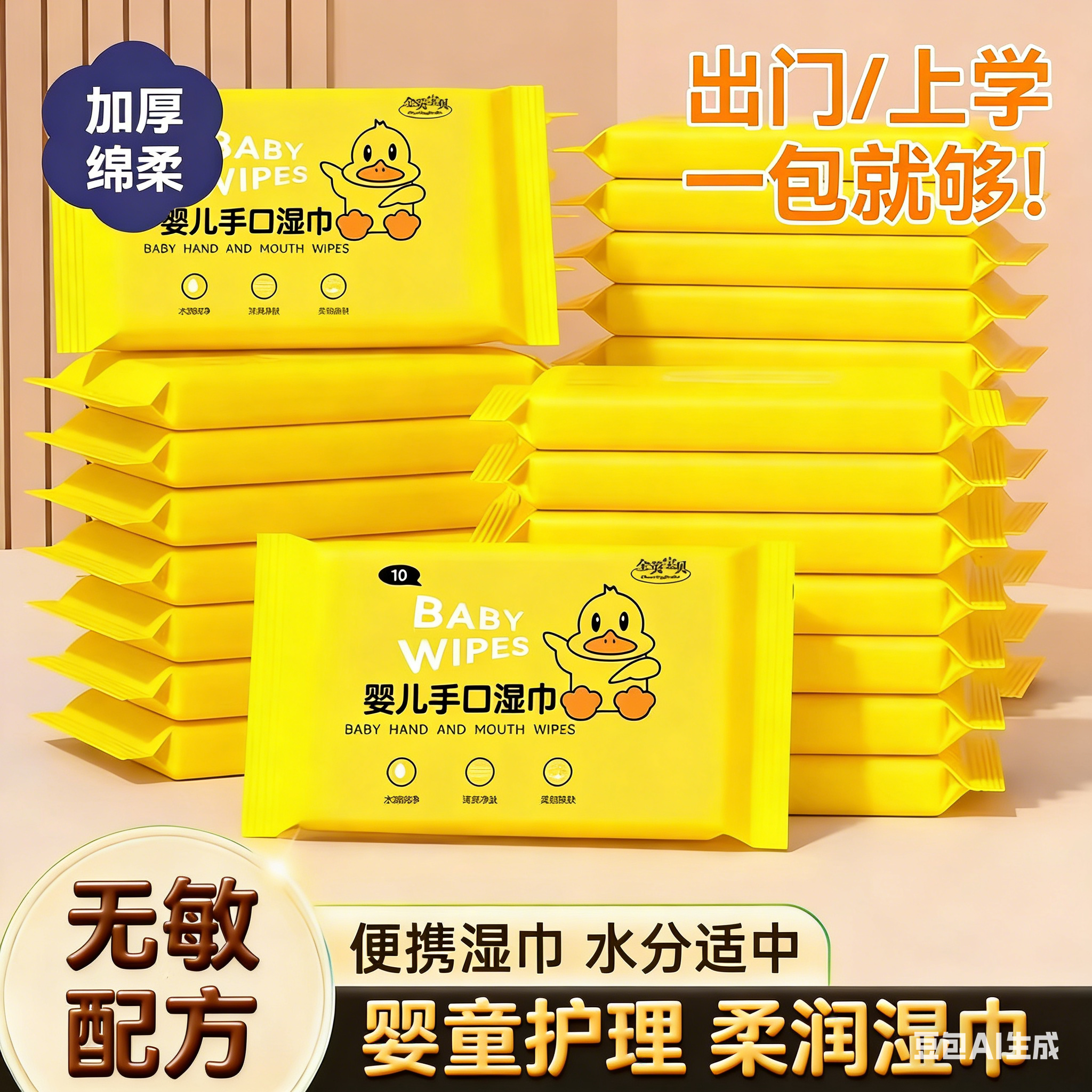 【超多福利】小黄鸭带封口湿巾便携湿纸巾成人家用婴儿手口湿巾