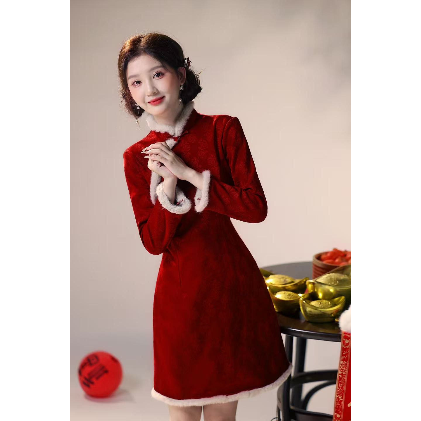 冬季新款加绒旗袍裙2025新款连衣裙改良版旗袍新中式国风小个子穿