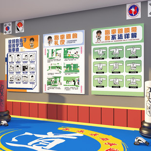 跆拳道馆墙面装饰教育培训机构武术室健身房布置体育中心文化贴画