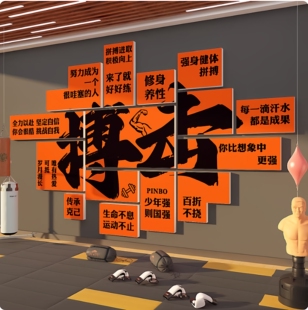 儿童搏击拳击馆文化墙装饰武术散打跆拳道健身房背景墙贴励志标语