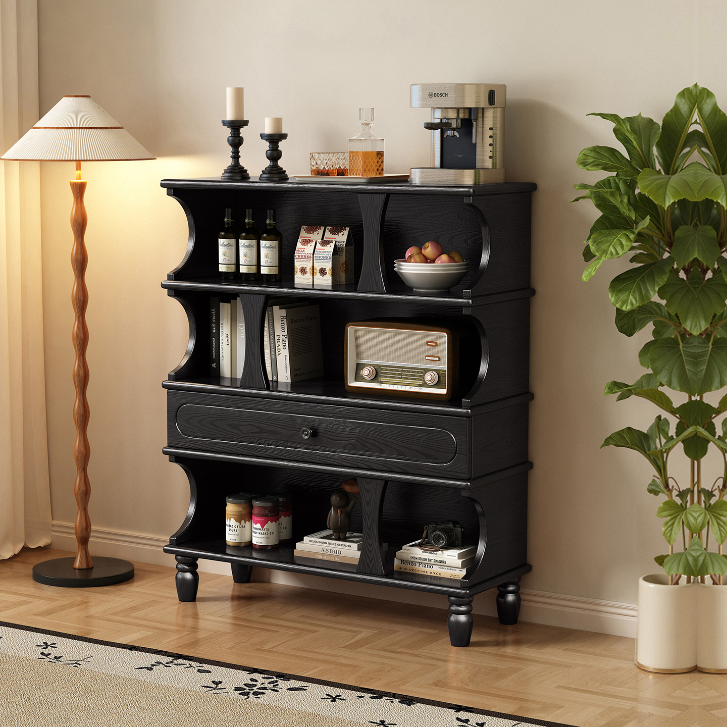 北欧中古风书柜新款客厅边柜