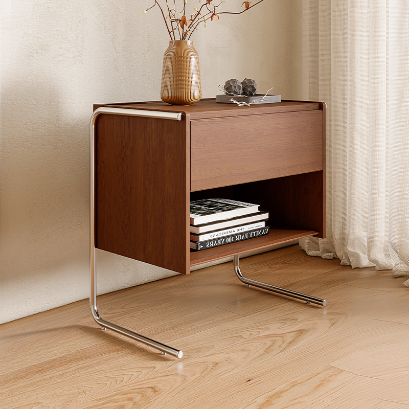 中古风实木储物柜2025新款床头柜子设计师简约收纳床边柜悬浮柜