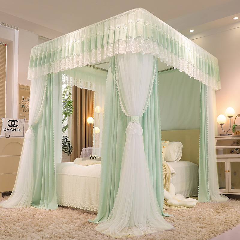 双层蚊帐床帘一体式家用防尘顶带支架1.8蚊帐1.5米公主风遮光床幔