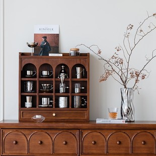 润家家居实木咖啡杯架置物柜桌面收纳架家用茶水台杯子储物展示架