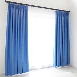 简约遮光窗帘沈阳定制蓝米白挂钩布帘租房宿舍学校办公室工程单层