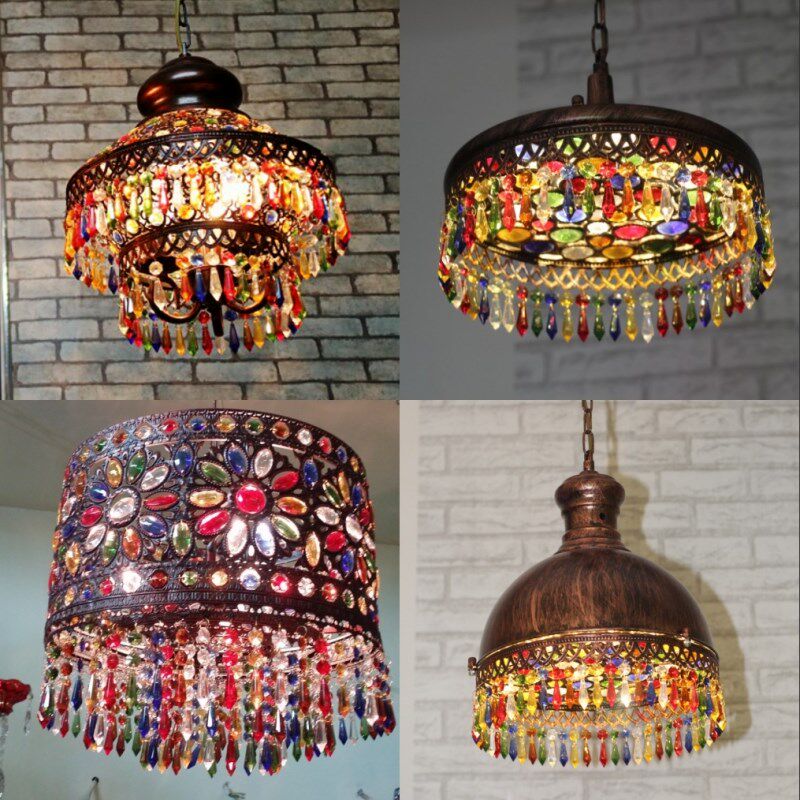 漫咖啡吊灯吧台波西米亚彩色水晶灯异域风格铁艺灯具餐厅卧室装饰