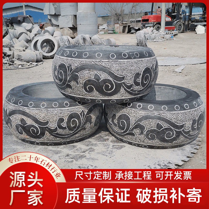 石雕青石柱墩石彷古柱基石墩子z柱脚石柱顶石空心半圆形柱础石头