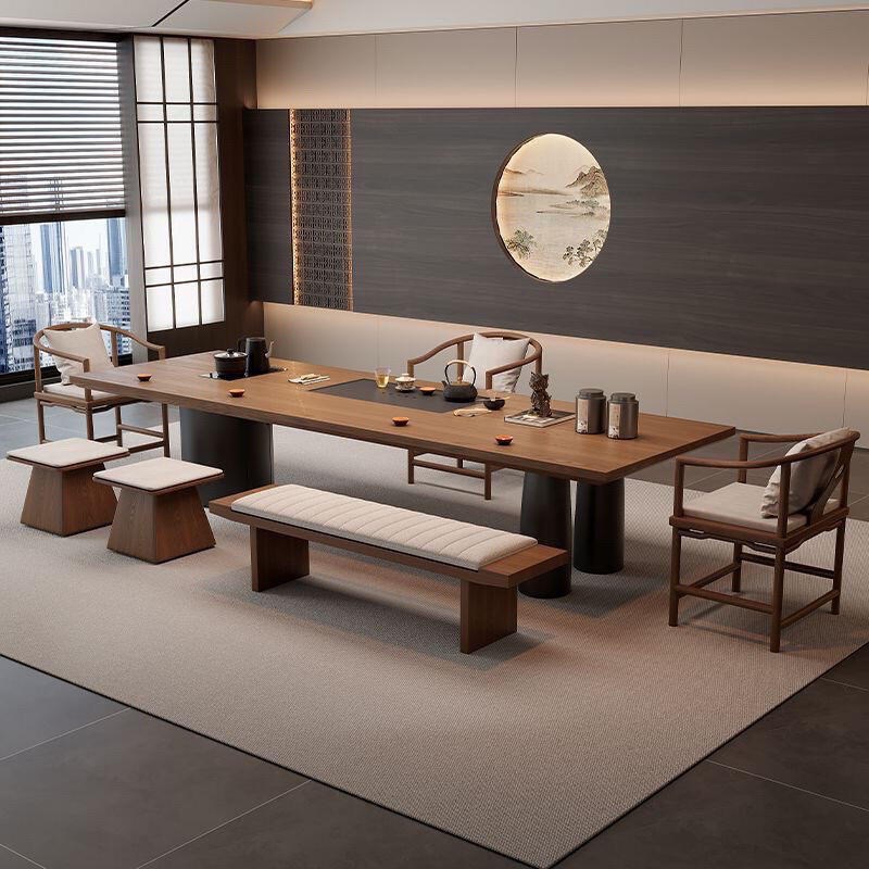2025新款新中式北n美黑胡桃木茶桌椅组合实木客厅简约茶台禅意茶