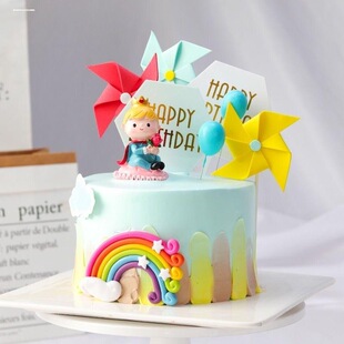 烘培蛋糕装饰摆件风车热气球月亮星星云朵彩虹插牌生日快乐插卡