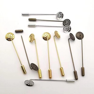 铜网面花托胸花一字插针布艺胸针领针古风发簪子1手工DIY饰品配件