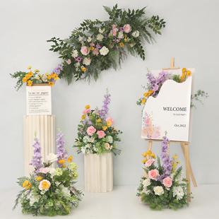 饰森系壁挂花艺 婚礼装 KT板墙面摄影背景布置仿真绢花挂花地排花