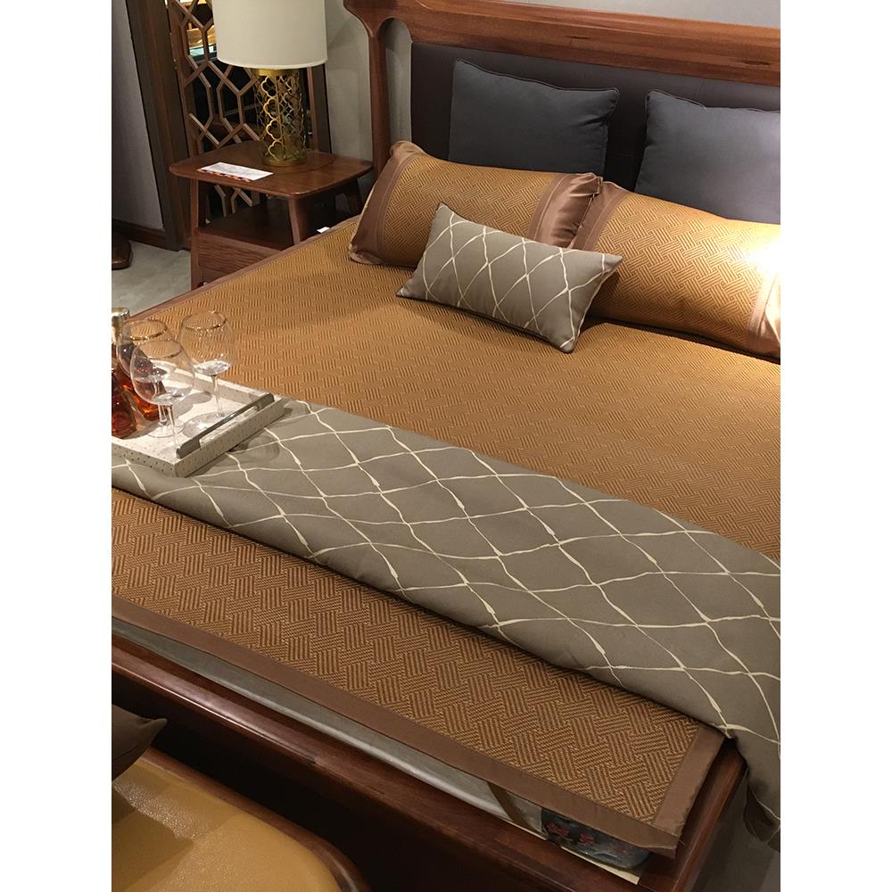 夏季软凉席1.8m床双面藤席三件套1.5米可折叠草席双人席子冰丝席