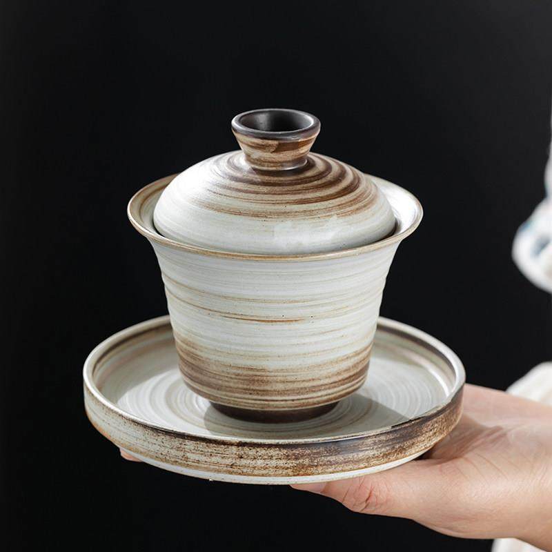粗陶三才盖碗茶杯大号复古日式陶瓷功夫茶具单个泡茶碗防烫手抓壶,餐饮具,盖碗,淘宝优惠券,粉丝福利购,淘宝优惠卷