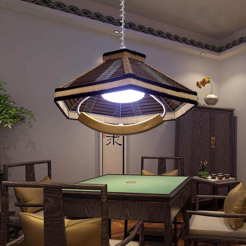 新中式升降灯棋牌室吊灯麻将灯单头饭厅吧台灯竹编灯罩酒店茶楼灯,家装灯饰光源,餐厅吊灯,淘宝优惠券,粉丝福利购,淘宝优惠卷