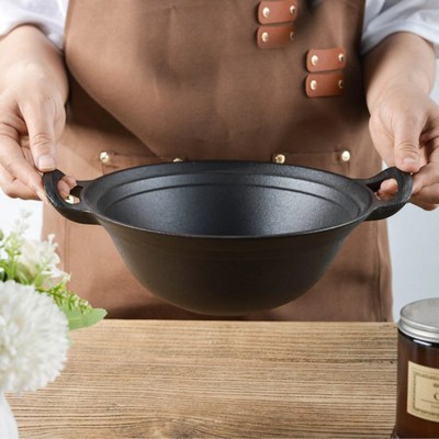 铸铁汤锅不粘锅家用煮粥锅煲多功能小炒锅加深圆底双耳小汤锅22cm